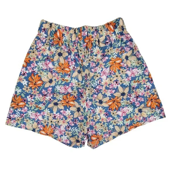 Womens Shorts Small Blue and Floral Elastic Waist Summer Beachy New in Bag - Picture 1 of 9